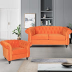 Accent Sofa Chair for Living Room, Mid Century Modern Velvet Upholstered Armchair, Oversized Comfy Single Couch Chair with Cushion, Tufted Chesterfield Sofa Couch for Home, Bedroom, Apartment (Orange)