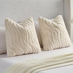 FUTEI Cream Decorative Throw Pillow Covers 16x16 Inch Set of 2,Soft Faux Fur Geometric Shapes Texture Cushion Case,Boho Home Decor for Couch Bed Living Room
