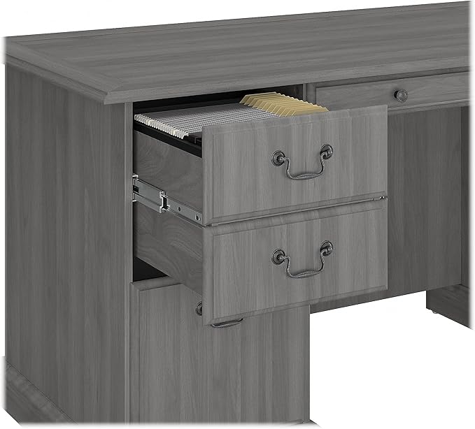 Bush Furniture Saratoga Executive Desk and Bookcase Set in Modern Gray