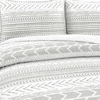 Lush Decor Hygge Geo Pattern Striped 3 Piece Quilt Bedding Set, King, Gray & White