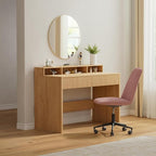 47" Executive Desk with Fluted Drawer, Modern Home Office Desk with Long Monitor Stand and 2 Drawers, Computer Writing Desk for Study Office Vanity, Nautral Oak