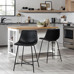 Walker Edison Xuma Modern Faux Leather Armless Low Back Counter Stool, Set of 2, Black