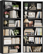 FOTOSOK 70.8" Tall Bookcase Shelf, 6 Tier Wide Bookshelf with Storage, Billy Bookcase Set of 2, Large Bookshelf for Living Room, Home Office, Black