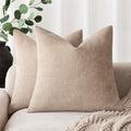 Foindtower Set of 2 Soft Textured Chenille Throw Decorative Pillow Covers Square Accent Solid Cushion Cover Cozy Neutral Farmhouse Pillow Case for Couch Sofa Bedroom Living Room 26x26 Inch,Cream Camel