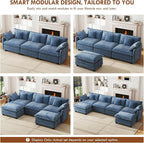 WorthFurni 111.4” Cloud Couch, Modular Sectional Sofa, Comfy Modern 3-Seater Couches with Pillows & Upholstered Deep Seat Cushion for Living Room Apartment Bedroom (Blue)