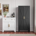 Large Metal Kitchen Pantry Cabinet with Adjustable Shelves - Freestanding Kitchen Storage Cabinet for Dining Room,Livingroom Bathroom, Hallway, Workshop, Office (Black, 61"- 0 Drawer)
