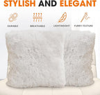 Cheer Collection Throw Pillows for Couch and Bed, Soft Shaggy Throw Pillows with Inserts Included, Cozy Long Hair Faux Fur Pillows - Set of 2-20" x 20" - White