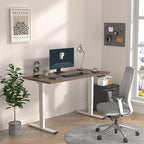 FLEXISPOT E6 3 Stages Dual Motor Electric Standing Desk 48x30 Inch Whole-Piece Board Height Adjustable Electric Sit Stand Desk（White Frame + Brown Wood Grain Desktop, 2 Packages）