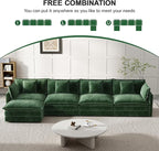 Modular Sectional Sofa, 146.5 Inch L-Shaped Cloud Sofa with Deep Seat Chenille Sofa with Cushions, Four Seater Sectional Sofa for Living Room Apartment,Evergreen