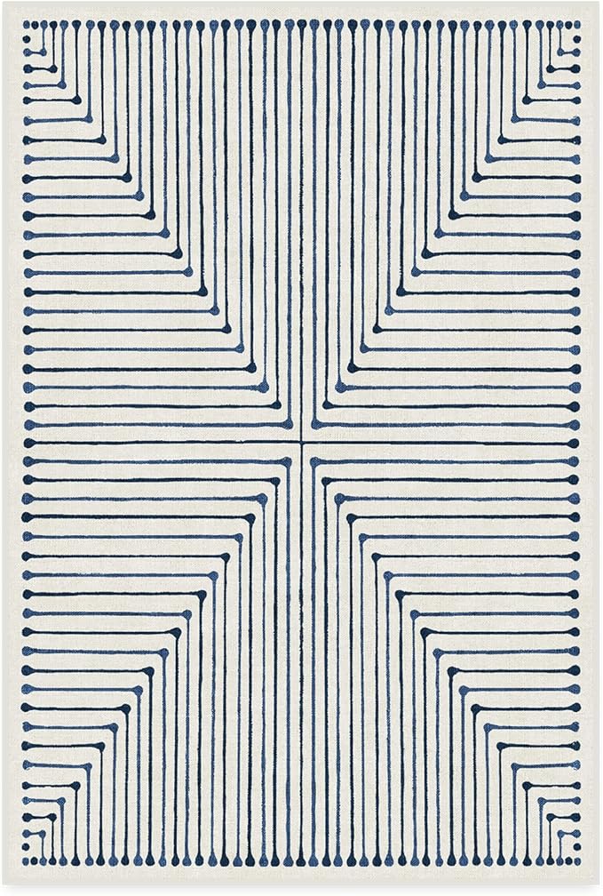 RUGGABLE x Jonathan Adler Machine Washable Modern Area Rug – Inkdrop Slate Blue 4x6, Stain-Resistant, Non-Slip – Medium Rugs for Living Room, Bedroom, Hallway, Entryway & Office–with Standard Pad