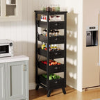 Tribesigns Black Wood Fruit and Vegetable Storage Rack Set of 2, 5-Tier Narrow Snack Stand Kitchen Stand Fruit Basket, Pull-Out Utility Organizer for Kitchen, Living Room