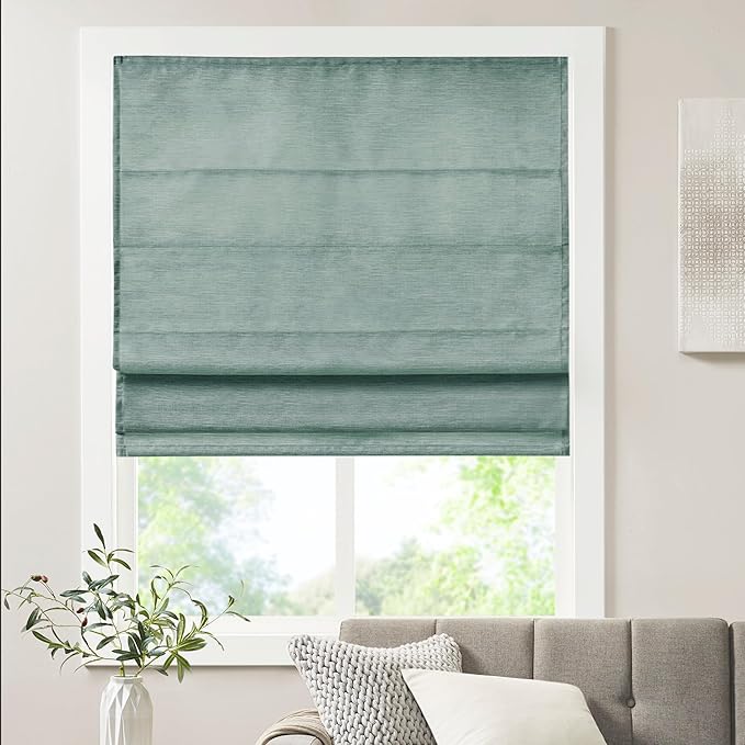 Madison Park Cordless Roman Shades Faux Silk Shade with Sheen 1-Panel Privacy, Room Darkening, Energy Efficient, Thermal Insulated Window Blind for Bedroom, Living Room Décor, 33"W x 64"L Como, Green
