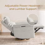CHITA Power Recliner Chair, Electric Triple-Motor Swivel Glider Nursery Rocking Chair with Adjustable Power Headrest and Lumbar Support, Solid Wood Base, Crockery Grey