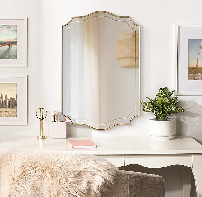 Kate and Laurel Hollyn Glam Scalloped Wall Mirror; 20 x 30; Gold; Decorative Traditional Wall Decor with Elegant Frame and Soft Scallops