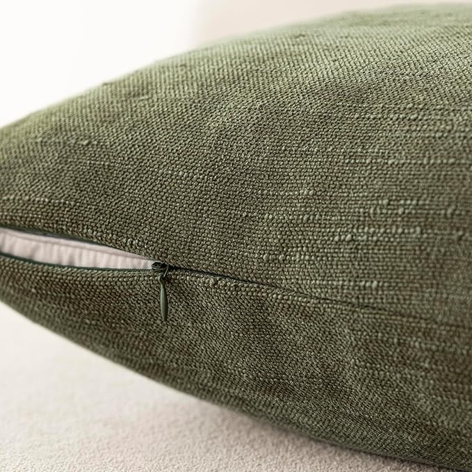 Foindtower Pack of 2 Soft Textured Chenille Throw Decorative Pillow Covers Square Accent Solid Cushion Cover Cozy Neutral Farmhouse Pillow Case for Couch Sofa Bedroom Living Room 22x22 Inch,Dark Green