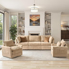 98" Modular Sectional Sofa with Swivel Chairs, Modern Cloud Couch Plush Corduroy 3 Seater Deep Seat Sofas Set & Accent Armchair Set of 2 for Living Room, Beige