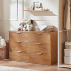 LEYAOYAO Fluted 6 Drawers Dresser, 48" Wide Modern Chest of Drawers with Wood Grain Top, Curved Profile Design, Dresser TV Stand, Wood Drawer Organizer for Bedroom, Living Room, Hallway,Brown