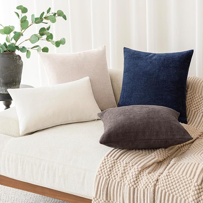 Foindtower Pack of 2 Soft Textured Throw Decorative Pillow Covers Square Accent Solid Cushion Cover Cozy Farmhouse Pillow Case with Zipper for Couch Sofa Bedroom Living Room 18x18 Inch, Charcoal