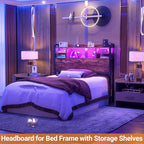 Aheaplus Headboard for Twin Size Bed with Storage, Headboards with LED Light, Power Outlets, USB Ports Twin Size Head Board, Wood headboard Only Sturdy and Stable Headboards, Rustic Brown