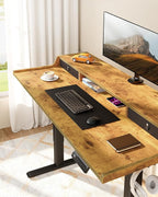 ErGear Electric Standing Desk with Drawers, 48″ x 24″ Gaming Table Compatible Monitor Stand, Stand up Desks, Home Office Height-Adjustable Desk with Storage Shelf, 4 Preset Heights, Vintage Brown