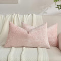 FUTEI Pink Flannel Throw Pillow Covers 12x20 Inch Set of 2,Soft Dimensional Textured Lumbar Pillow Cases,Modern Home Decor for Couch Living Room