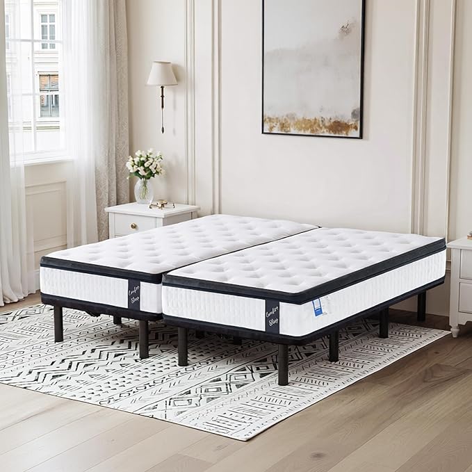 FLEXISPOT Adjustable Bed Frame Base Split King+12-inch Certipur-US Hybrid Mattress with Individual Pocket Spring, Quick Assembly, Massage, Zero Clearance, Whisper Quiet Durable Motor, Zero Gravity
