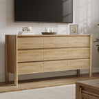 CHUWELL Dresser for Bedroom, 63" Wide Mid Century Modern Chest of Drawers with 9 Large Storage Space and 4 Solid Wood Cylindrical Legs, 9 Drawer Large Dresser for Bedroom(Oak)