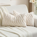 FUTEI Cream Decorative Throw Pillow Covers 12x20 Inch Set of 2,Soft Faux Fur Geometric Shapes Texture Pillowcase,Boho Home Decor for Couch Bed Living Room
