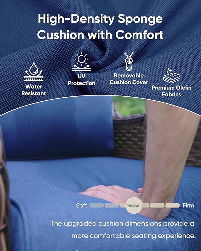 HUMMUH High Back Outdoor Swivel Rocker Patio Chairs Set of 2 with 5-Inch Thick Cushions, All-Weather Wicker Patio Furniture for Porch,Poolside, Deck, and Yard (with Cover)