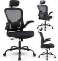 Flysky Ergonomic Office Chair, Mesh Home Office Desk Chair with Flip-up Arms and Lumbar Support, Height Adjustable, Swivel, Black-Headrest