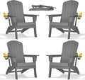 nevilywood Folding Adirondack Chair with Cup Holder Set of 4, HDPE Patio Chairs,All-Weather Outdoor Chairs for Backyard, Deck,Fire Pit-Grey