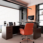 66.93'' Height Adjustable L-Shaped Executive Desk with Drawers and Shelves (Espresso)