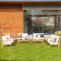 COSTWAY 8 Pieces Outdoor Acacia Wood Sofa Set, Outdoor Conversation Sofa Set with Table & Cushions Porch Chairs for Garden, Patio, Deck