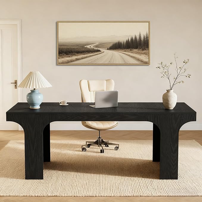 Tribesigns 70.9-Inch Executive Desk, Large Wooden Computer Office Desk, Modern Writing Table Business Workspace Home Office Furniture with Arched Design, Black