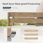 Metal Frame Outdoor Patio Sofa with Cushion, Wood-Like Patio Couch for Deck Balcony Front Porch