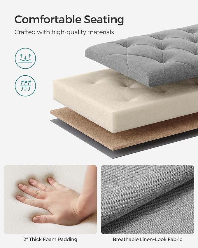 SONGMICS Storage Ottoman Bench, Foot Rest with Legs, 15.7 x 43.3 x 15.7 Inches, End of Bed Bench, Storage Chest, Load up to 660 lb, for Living Room, Bedroom, Entryway, Light Gray ULSF088G02