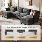 KKL 120" Modular Sectional Sofa for Living Room, U-Shaped 6 Seater Convertible L-Shaped Cloud Couch with Ottoman, Chenille Modern Sectional Couches for Living Room, Apartment, Grey