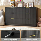 Black Dresser with 6 Deep Drawers, 55” Wide Fluted Dresser for Bedroom with Gold Handle, Modern Chest of Drawer for Closet, Bedroom, Living Room, Black
