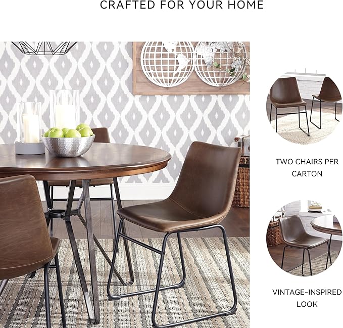 Signature Design by Ashley Mid Century Centiar Dining Bucket Chair Set of 2, Black and Brown