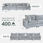 Modular Sectional Couches for Living Room, 157.48" Oversized Cloud Couch, 4 Deep Seat Comfy Modular Sofa for Home, Plush Sofa Cushion Covers Removable, Gray