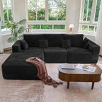 113" Modular Sectional Sofa, Convertible L-Shaped Cloud Couches for Living Room with Ottoman, 4 Seater Corduroy Boneless Couch Sofas Set, No Assembly Required, Black 1 PCS