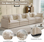 Modular Sectional Sofa, 146.5 Inch I-Shaped Cloud Sofa with Deep Seat Chenille Sofa with Cushions, Four Seater Sectional Sofa for Living Room Apartment,Light Coffee