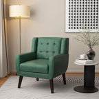 Accent Chair, Mid-Century Modern PU Leather Chairs with Arms for Living Room, Comfy Upholstered Club Single Sofa Armchair for Bedroom Waiting Room with Solid Wood Frame（Leather Green, Set of 1