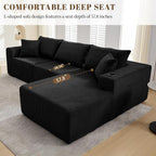107" Cloud Sectional Couch, Modular Sectional Sofa with L-Shape Chaise, Corduroy Boneless Couch with Deep Seat, Upholstered Sofa for Living Room, No Assembly Required(Right-Facing Chaise, Black)