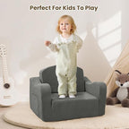 Comfy Toddler Chair for Kids, 2-in-1 Toddler Soft Plush Couch Fold Out, Convertible Kids Couch to Lounger, Baby Sofa for Boys and Girls,Grey