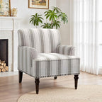 Pia Ricco Stripe Accent Chairs 2 Pack - Modern Nailhead Trim Armchairs with Wood Legs, Comfy Living Room Bedroom Home Office Seating-Brown