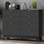 Fluted 8 Drawer Tall Dresser, 47.2" Wide Modern Boho Chest of Drawers, Wooden Storage Dresser TV Stand for Bedroom, Living Room, Closet, Hallway, Curved Profile Design