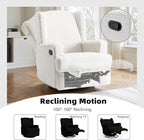 Boucle Swivel Glider Recliner Chair for Adults - Plush High Back Rocker with Deep Seat, Manual Reclining Upholstered Armchair for Living Room or Nursery, Textured Fabric Accent Chair-White