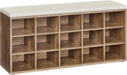 VASAGLE CUSTOS Collection - Shoe Bench, Storage Bench with Padded Seat, Entryway Bench with 15 Compartments, for Bedroom, 11.8 x 41.3 x 18.9 Inches, Honey Brown and Cappuccino Beige ULHS015K02