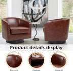 Lumibee Swivel Accent Chairs Set of 2, Faux Leather Swivel Barrel Chairs for Living Room, Modern Comfy Upholstered Round Armchairs Single Sofa Chairs for Bedroom, Club-Red Brown